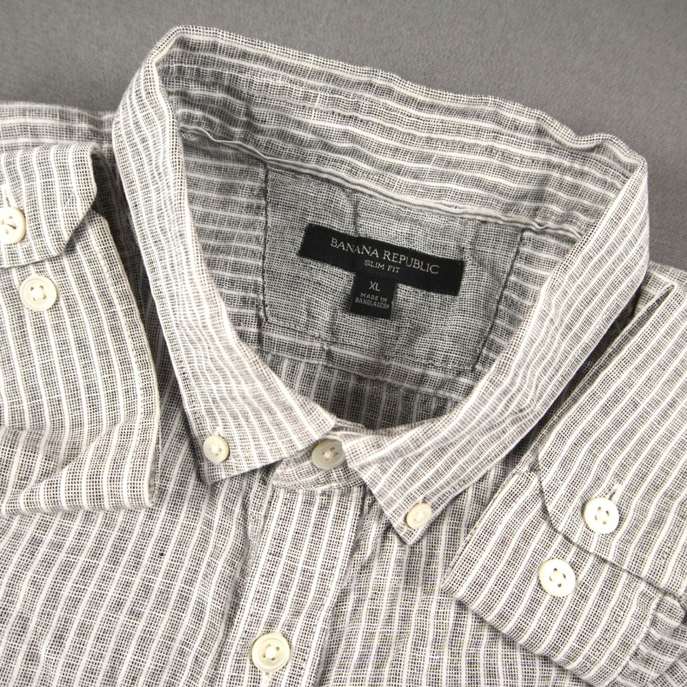 Banana Republic Linen Cotton Stripe Button Down Shirt Mens XL Slim Fit Vacation